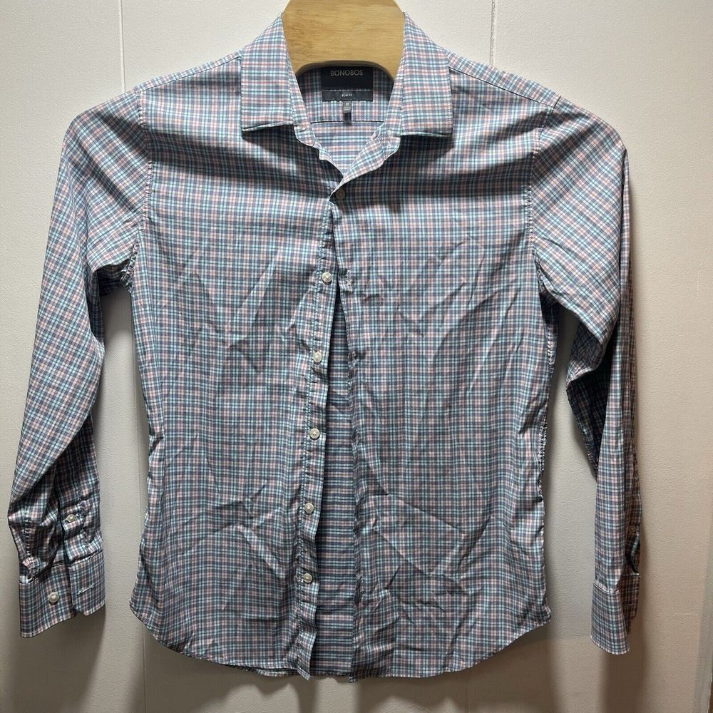 Bonobos Slim Fit Performance Shirt Size Medium Gingham Check Button Up - Picture 1 of 6